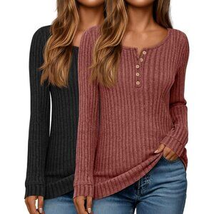 Women's Lightweight Sweaters Long Sleeve Ribbed Knit Tops Crew Neck Casual Tunic